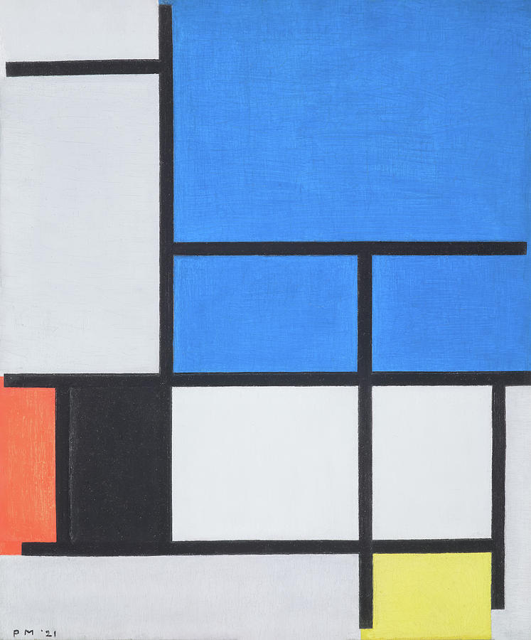 Composition with Large Blue Plane, Red, Black, Yellow, and Grey ...