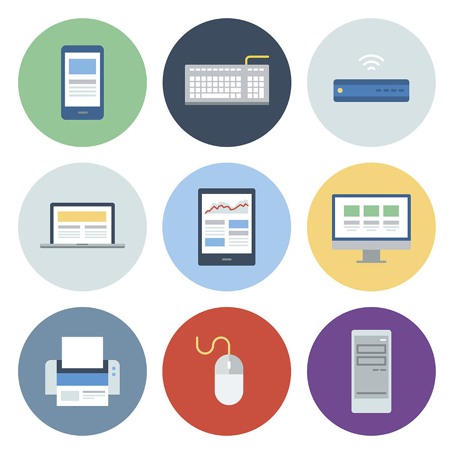Computer & Mobile Device Icons — Circle Series Drawing by RLT_Images