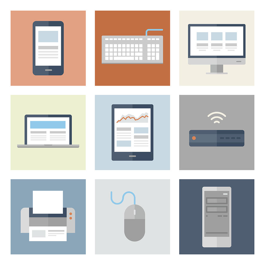 Computer & Mobile Device Icons — Flat Series Drawing by RLT_Images