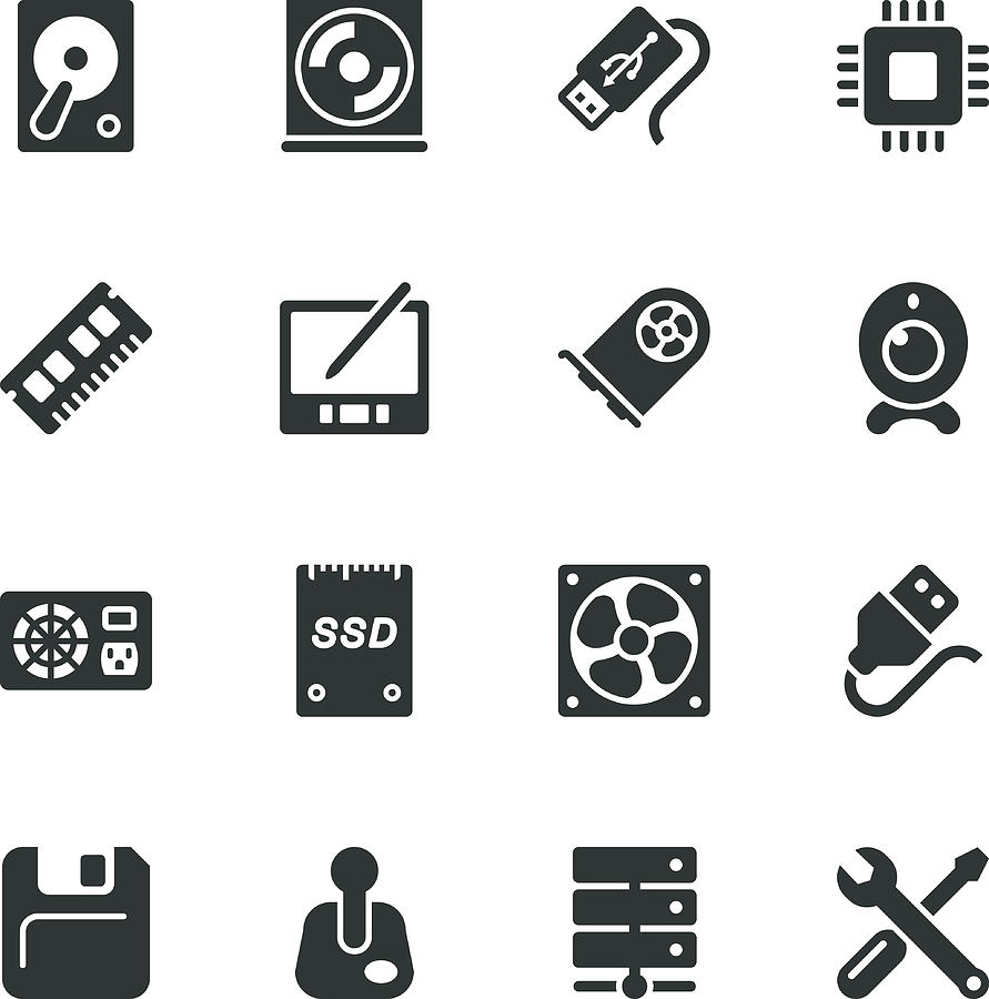 Computer Hardware Silhouette Icons | Set 2 Drawing by Rakdee