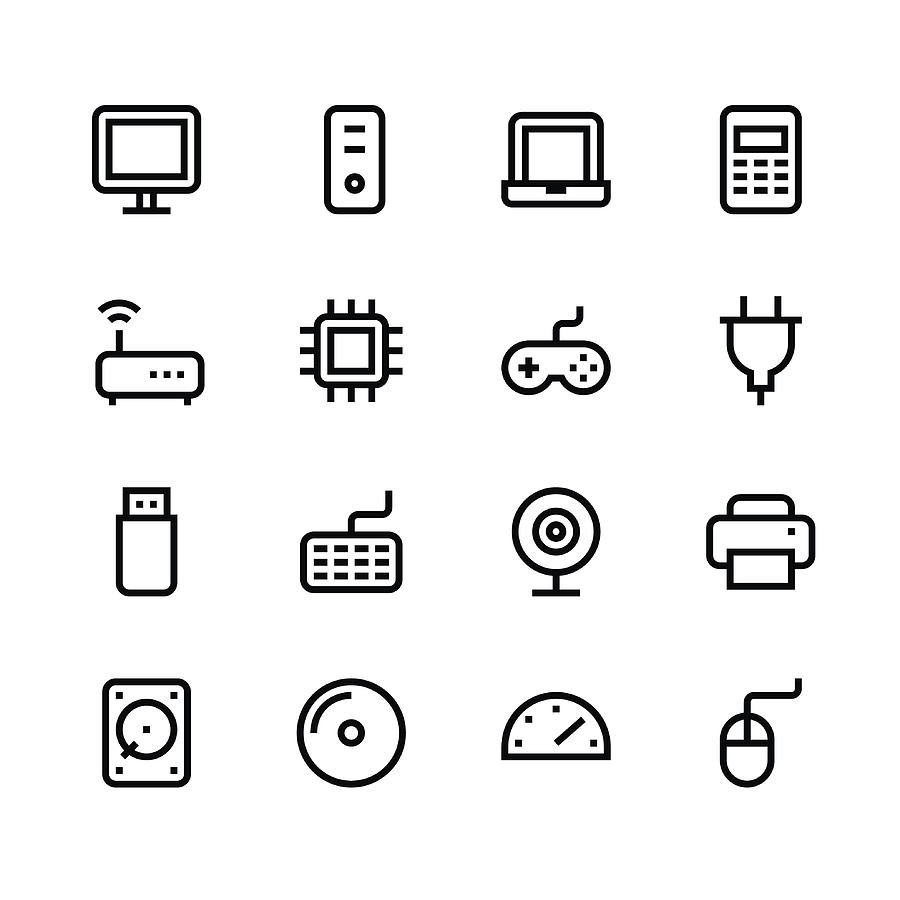 Computer icons - line - black series Drawing by TongSur