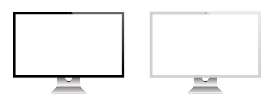 Computer Monitor And Flat Screen TV In Black And Silver Color With Reflection, Realistic Vector Illustration Drawing by Yuliya