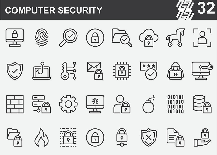 Computer Security Line Icons Drawing by LueratSatichob