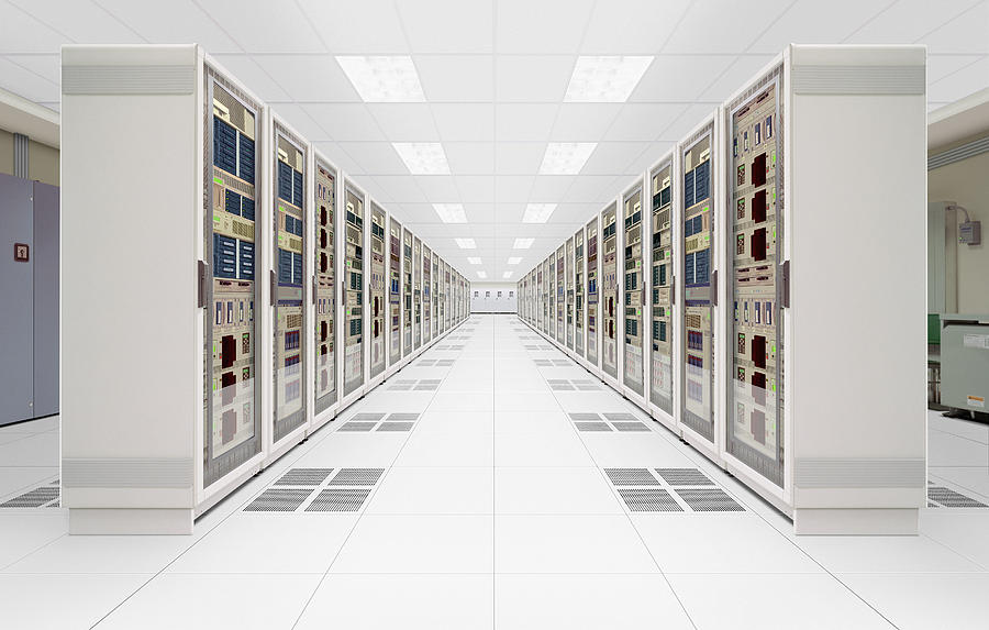 Computer server room  (Digital Composite) Photograph by Stephen Swintek