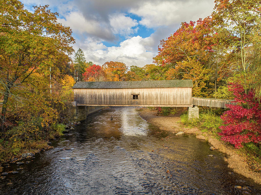 Comstock Bridge in Autumn  Photograph by Veterans Aerial Media LLC