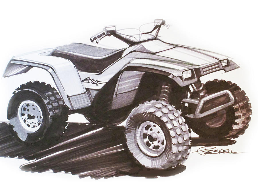 Concept Sketch for Honda Fourtrax 4X4 Drawing by Donald Presnell