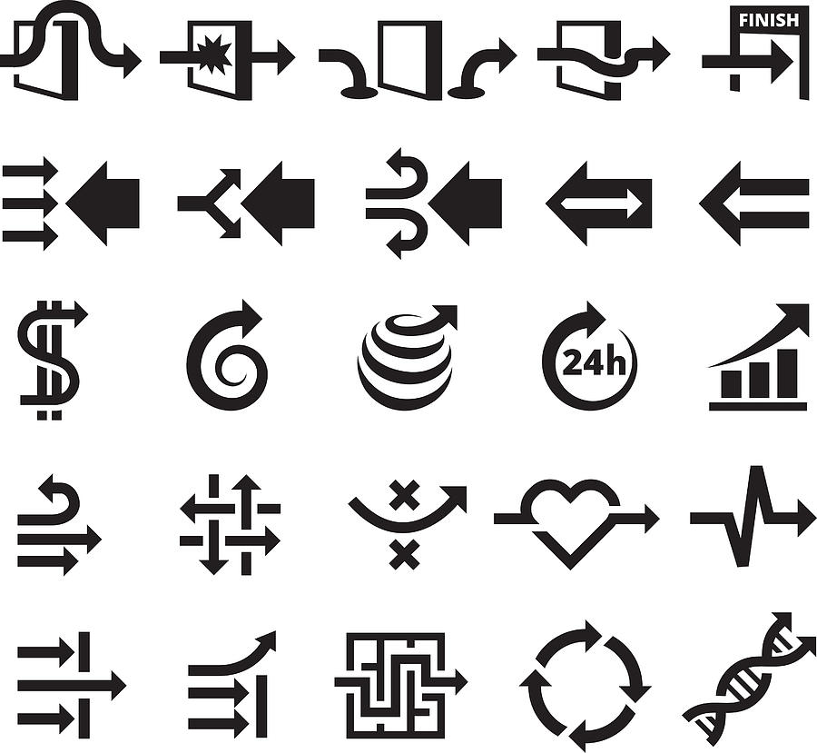 Conceptual Computer Arrow Sign Icons black & white icon set Drawing by Bubaone