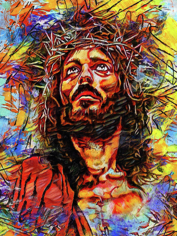 Conceptual, multicolored Modern Art of Our Lord Jesus Christ, looking ...