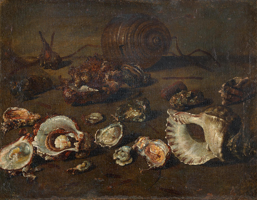 Conch And Oyster Shells On A Stone Ledge Painting