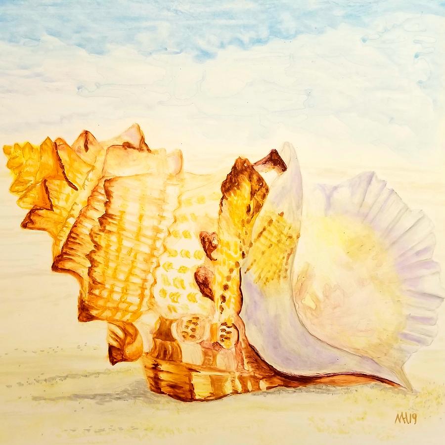 Conch on the Beach Painting by Monica Habib