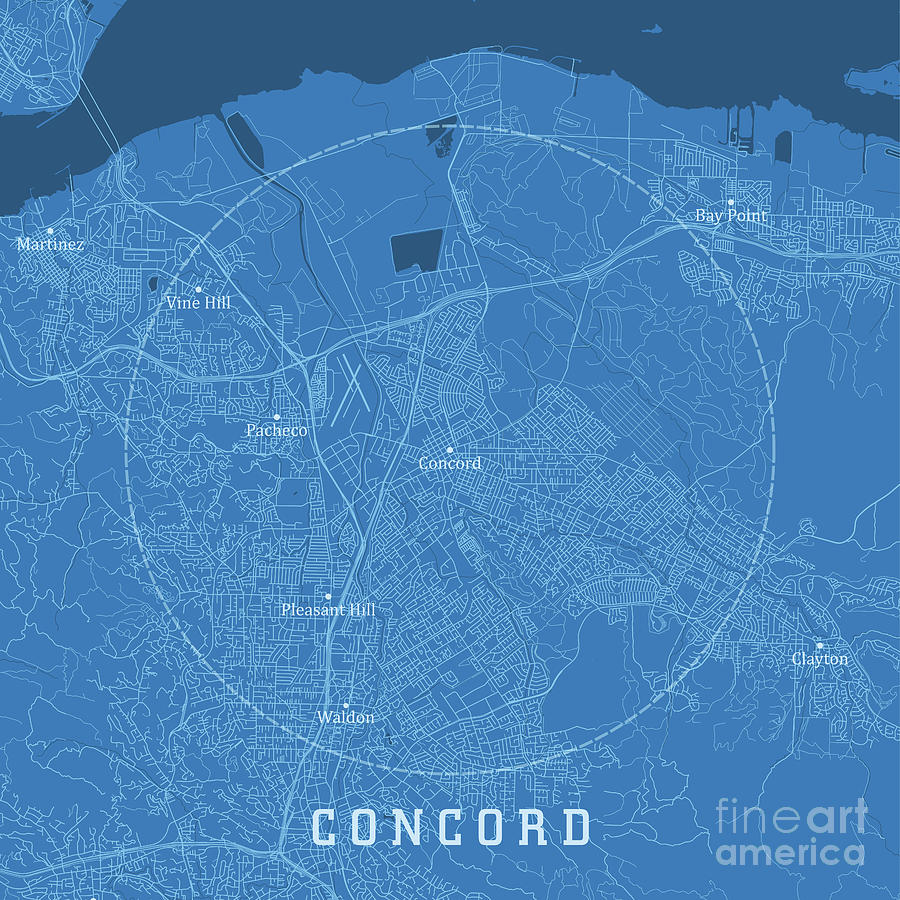 Concord Ca City Vector Road Map Blue Text Frank Ramspott 