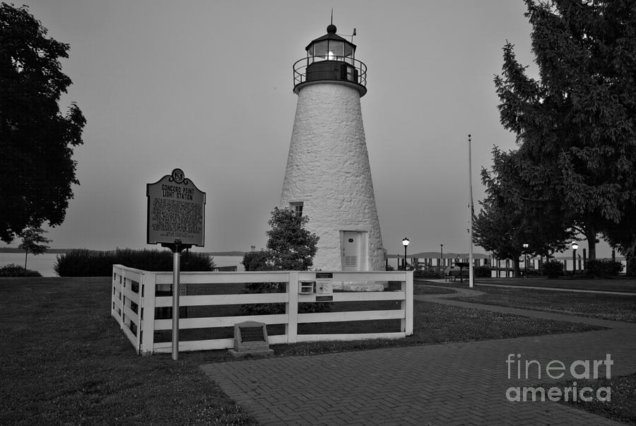 Concord Point Lighthouse Evening Glow Black And White Photograph by Adam Jewell