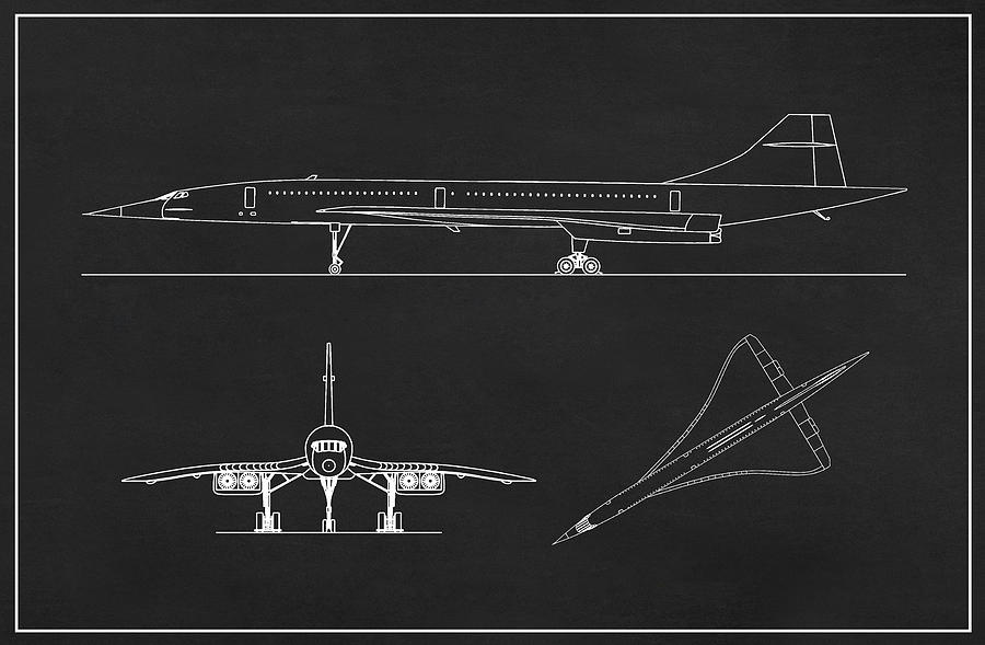 Concorde - Airplane Blueprint - custom Digital Art by SP JE Art