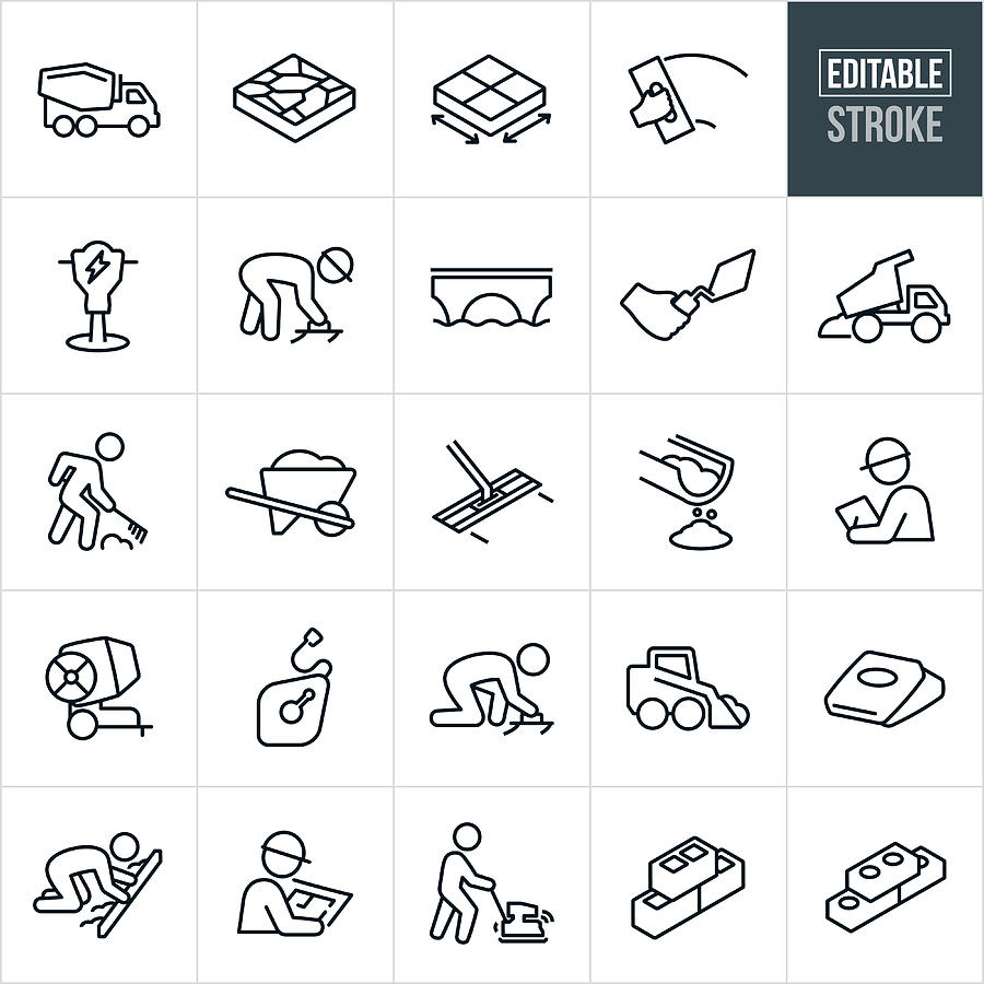Concrete and Cement Line Icons - Editable Stroke Drawing by Appleuzr