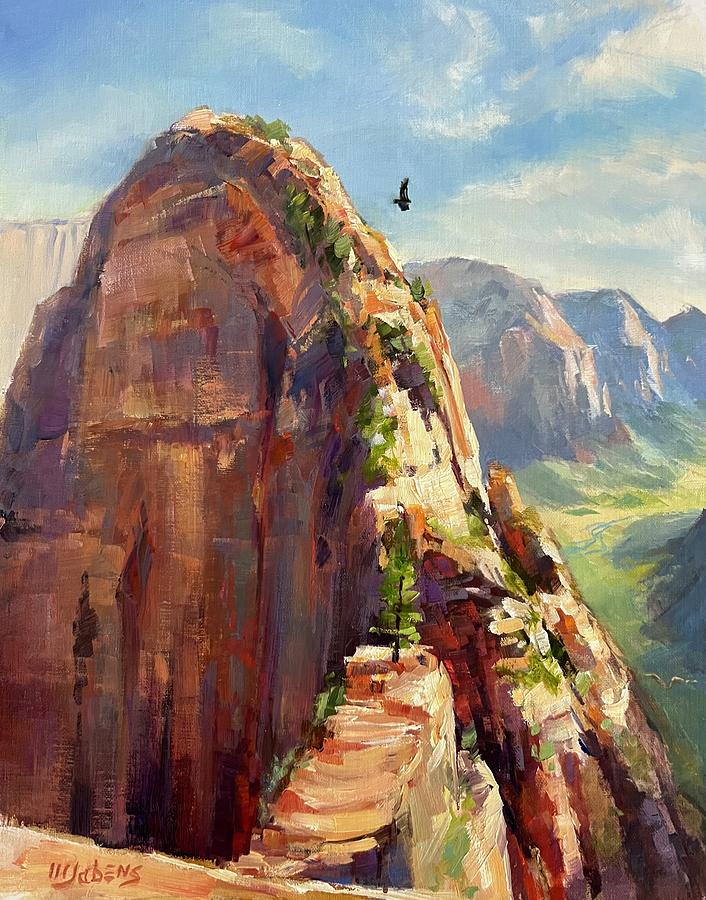 Zion National Park Painting - Condor Over Angels Landing  by Mary Jabens