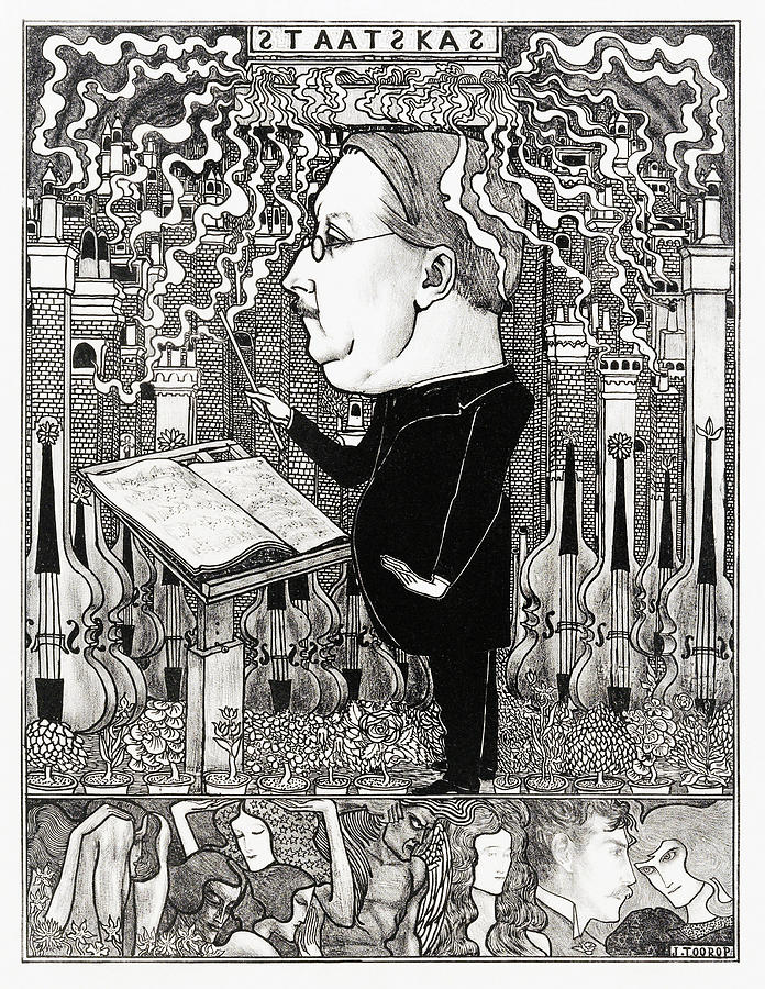 Impressionism Painting - Conductor with violins and smoking chimneys behind - Digital Remastered Edition by Jan Toorop