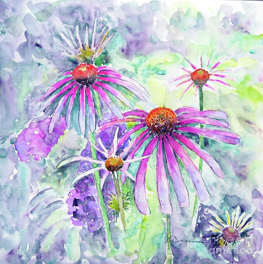 Conedflowers in Cool Hues Painting by Claudia Hafner