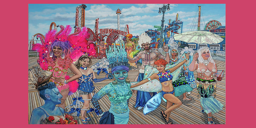 Coney Island Mermaids Towel Version 4 Painting by Bonnie Siracusa