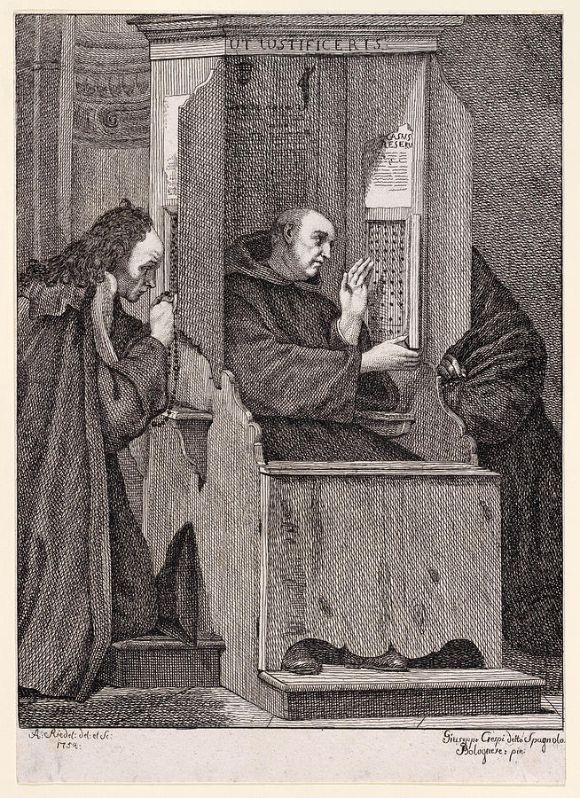 Confession Drawing by Johann Anton Riedel