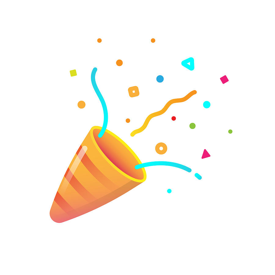 Confetti and Party Popper Icon Flat Design on White Background. Drawing by Designer29