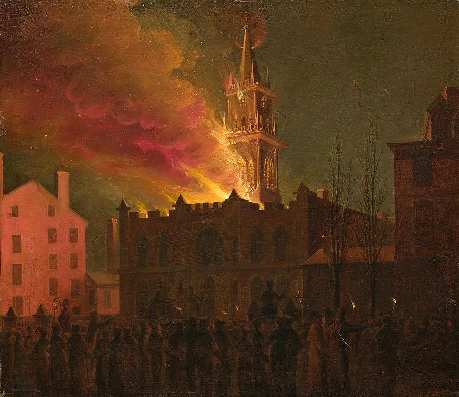 Conflagration of the Masonic Hall, Chestnut Street, Philadelphia, Pennsylvania Painting by John Lewis Krimmel
