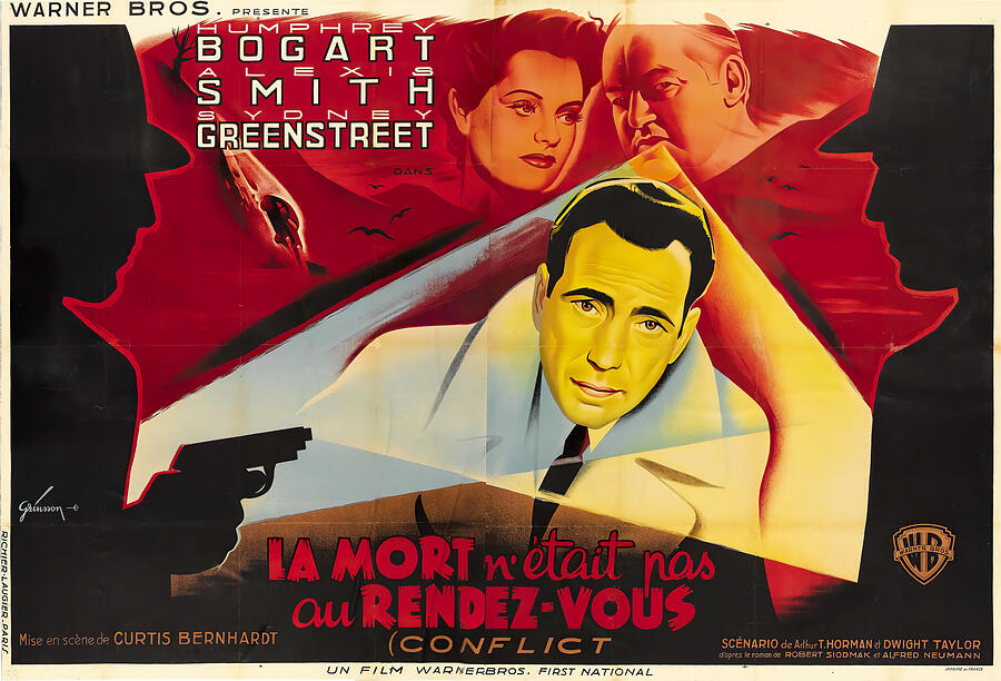 Humphrey Bogart Mixed Media - Conflict, 1945 - art by Boris Grinsson  by Movie World Posters