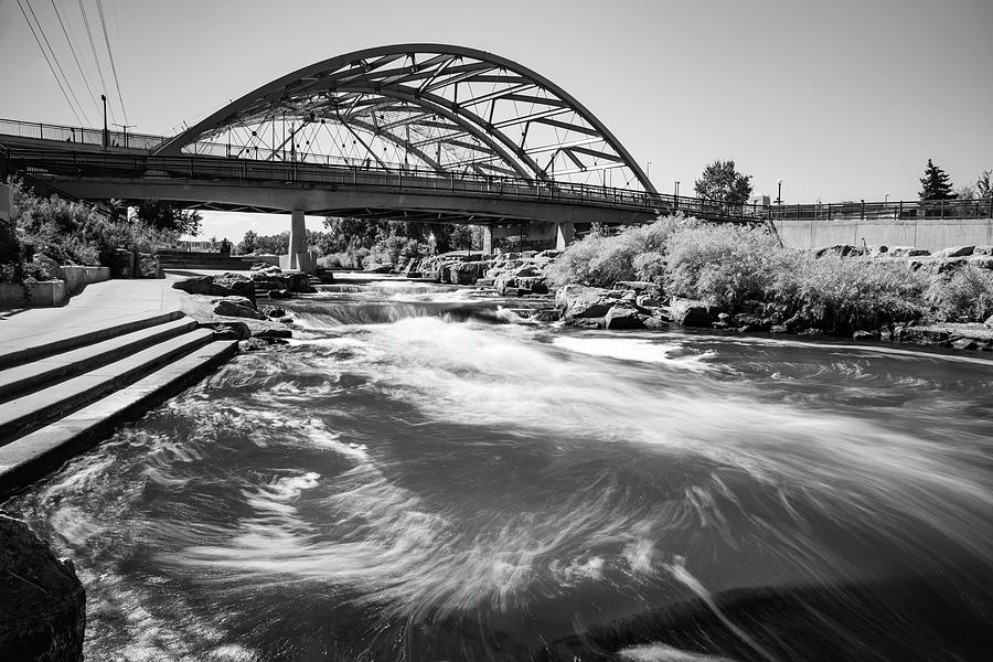 Confluence Park Cascades In The Heart Of Denver - Black And White Photograph by Gregory Ballos