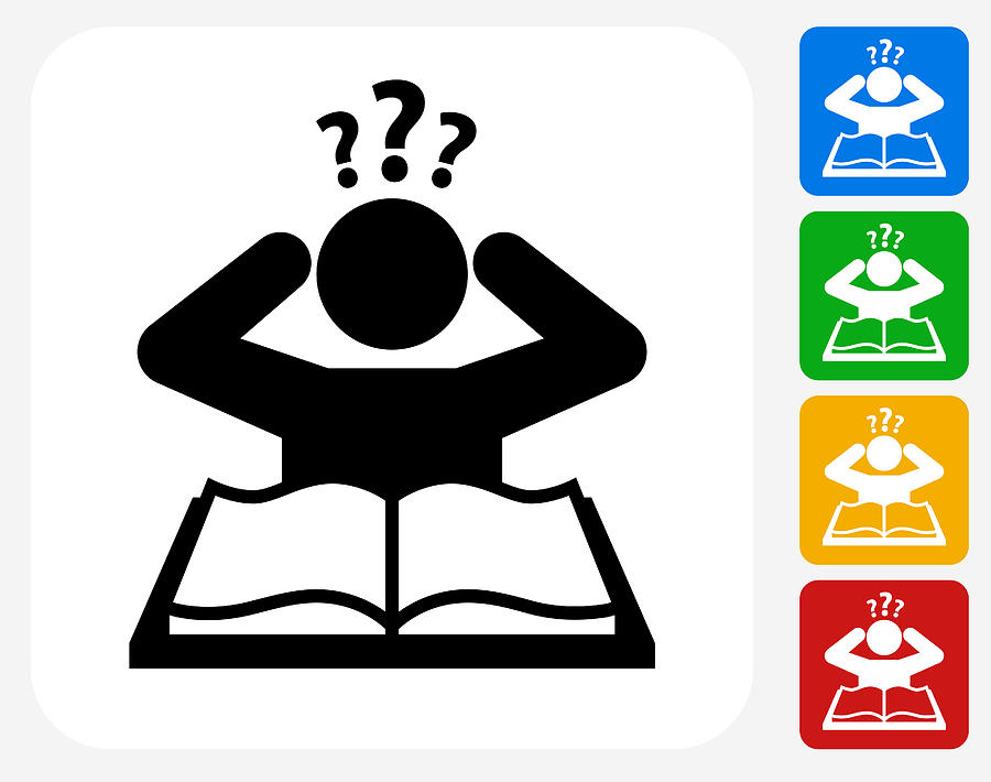 Confused Learning Icon Flat Graphic Design Drawing by Bubaone