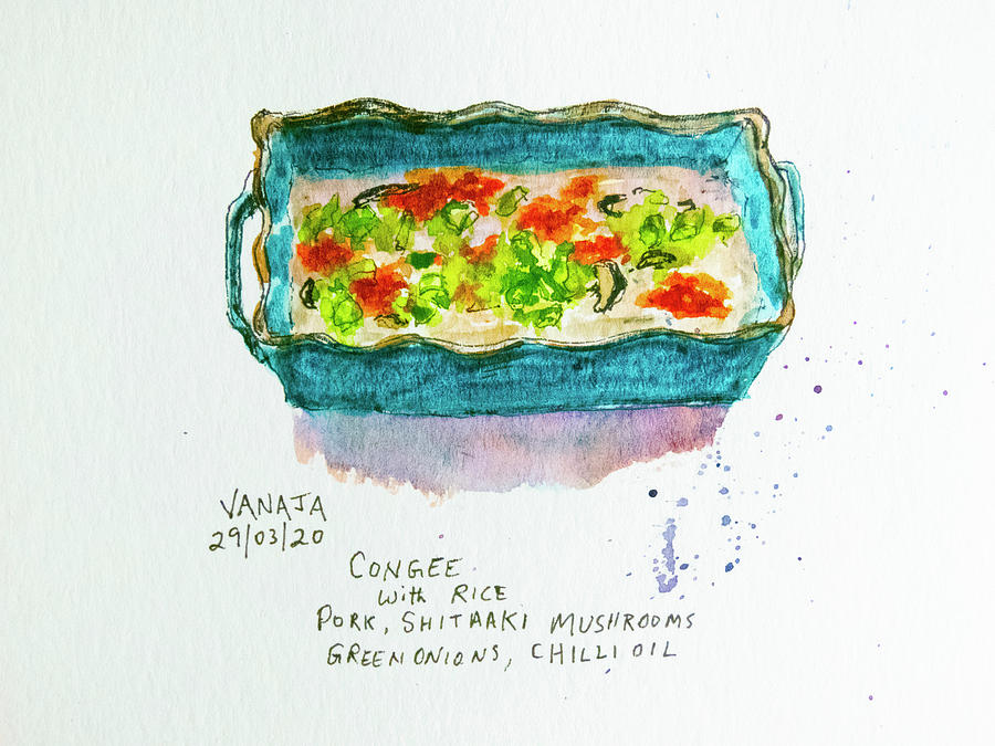 Congee with Pork and Shiitake Painting by Vanajas Fine-Art