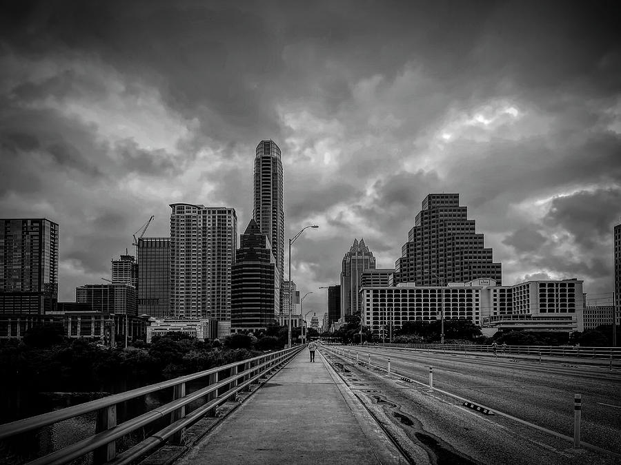 Congress Street Austin Texas Black and White Photograph by Judy Vincent