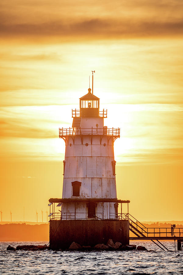 Conimicut Lighthouse Sunset Vertical Photograph by Denise Kopko