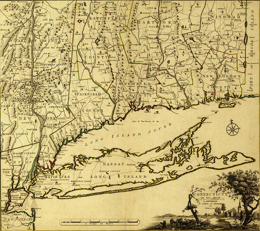 Map Drawing - Connecticut and Ports adjacent 1777 by Vintage Military Maps