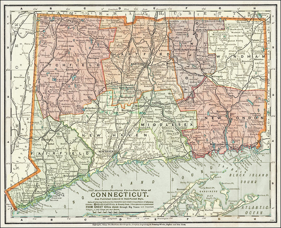 Connecticut Historical Map 1898 Photograph By Carol Japp - Pixels