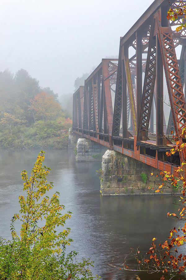 Connecticut River Railroad Bridge and Fall Foliage Photograph by Juergen Roth