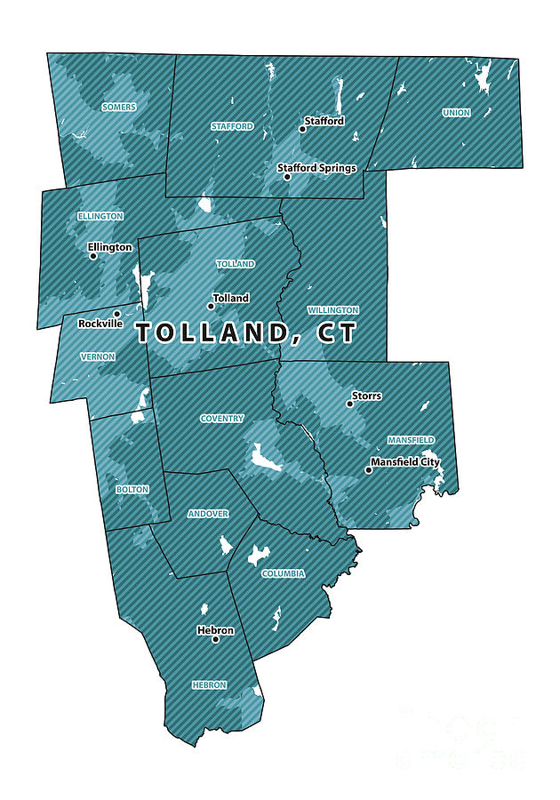 Map Of Tolland County Connecticut Tolland County Vector Map Digital Art By Frank Ramspott | Pixels