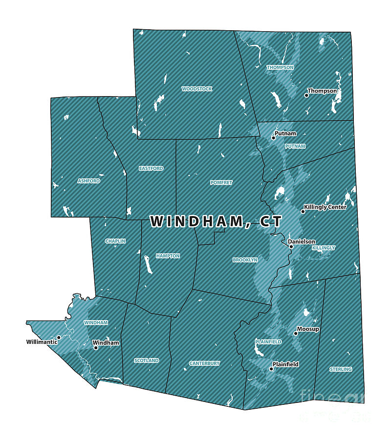 Connecticut Windham County Vector Map Digital Art by Frank Ramspott ...