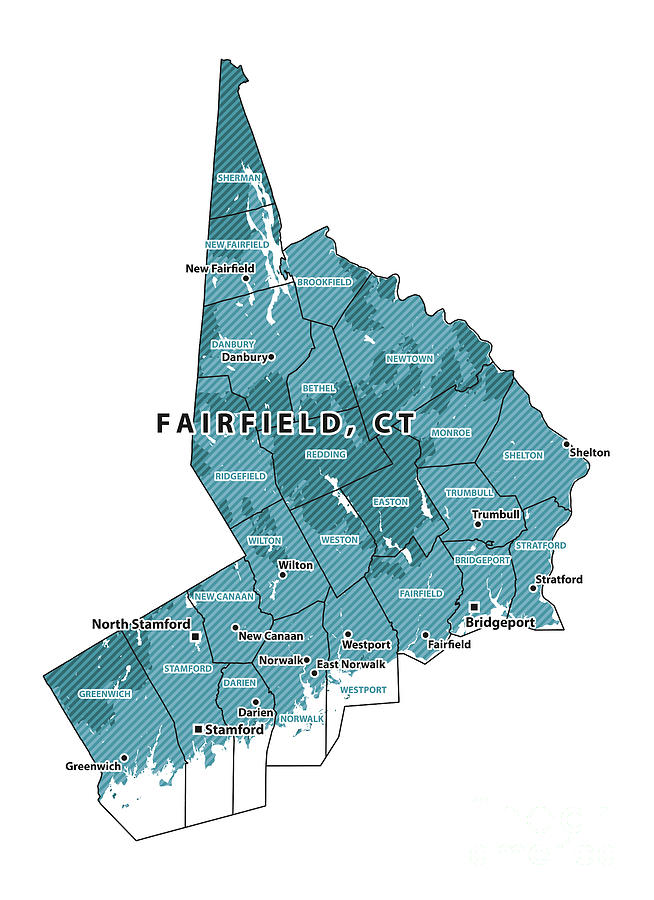 Connecticut Fairfield County Vector Map Digital Art by Frank Ramspott