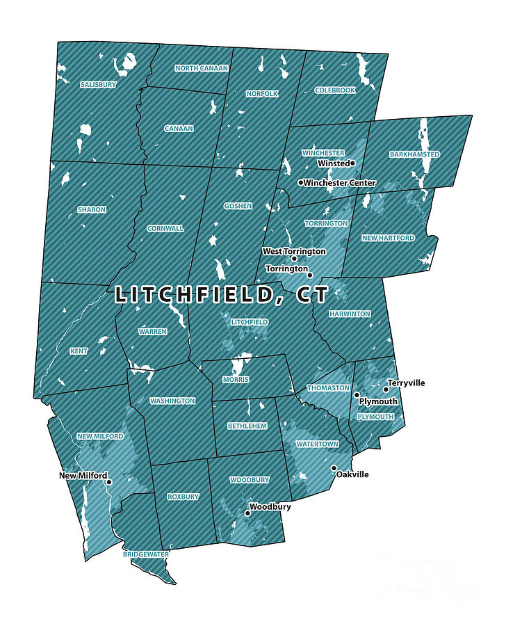 Map Digital Art - Connecticut Litchfield County Vector Map by Frank Ramspott