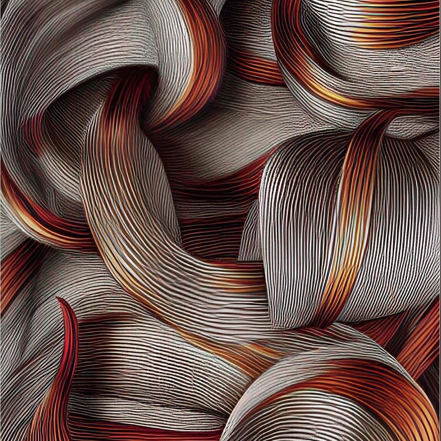 Connections - copper, topaz, maroon, brown, ochre 3d line art Digital Art by Bonnie Bruno