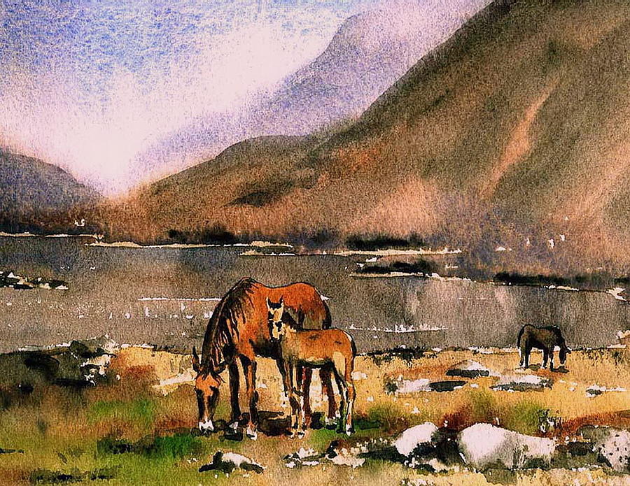 Connemara Ponies Painting by Val Byrne