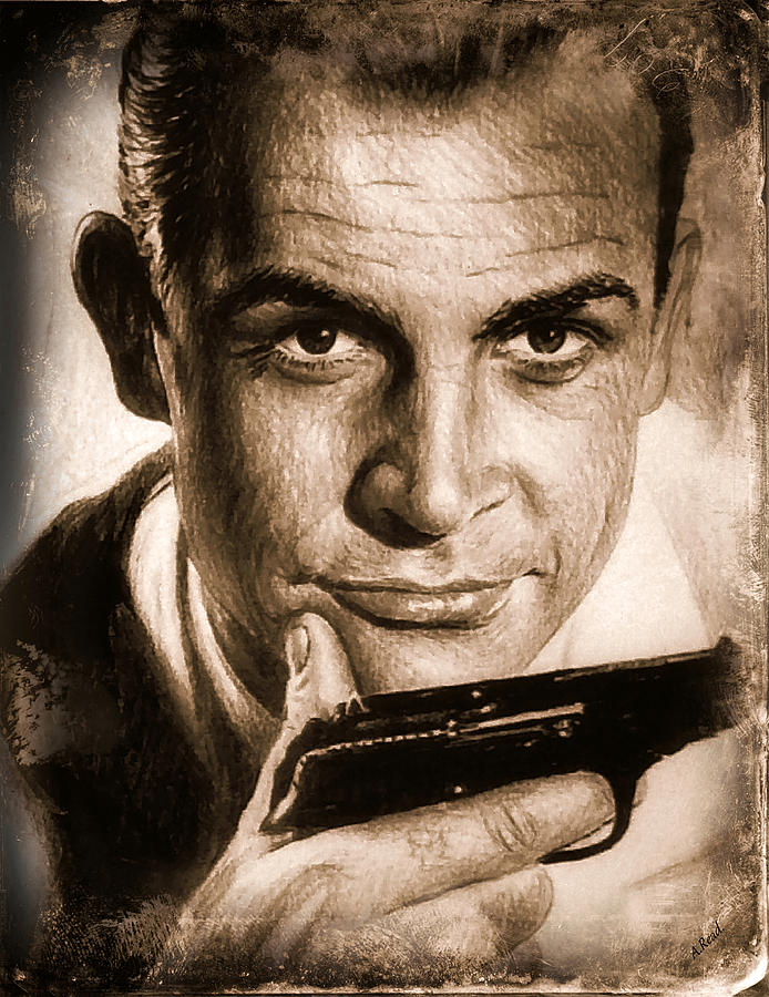 Sean Connery Drawing - Connery gold version by Andrew Read