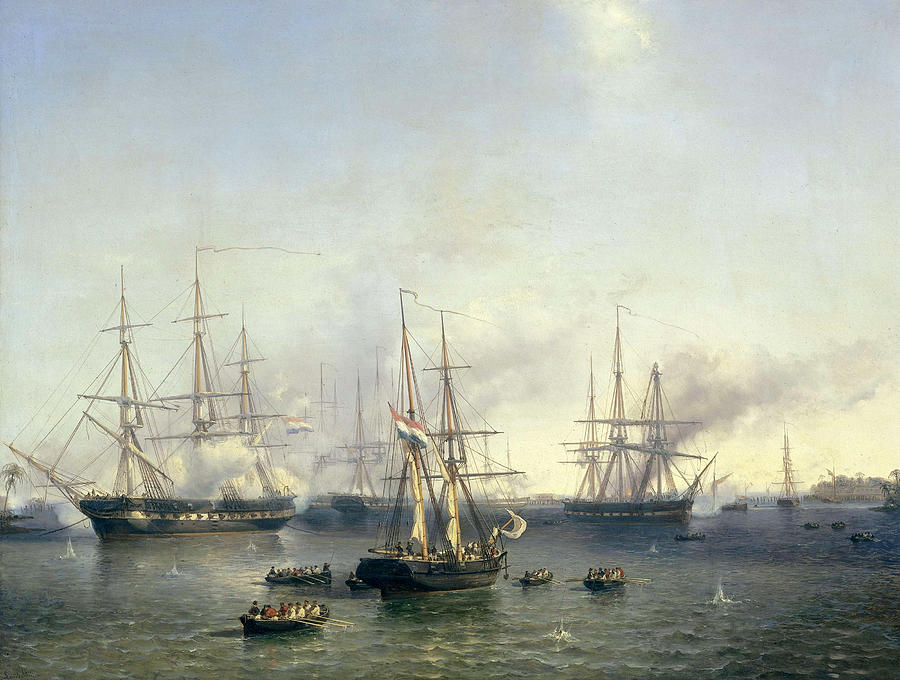 June 24 Painting - Conquest of Palembang, Sumatra in Indonesia, by Lieutenant-General Baron de Kock, June 24, 1821 by Louis Meijer
