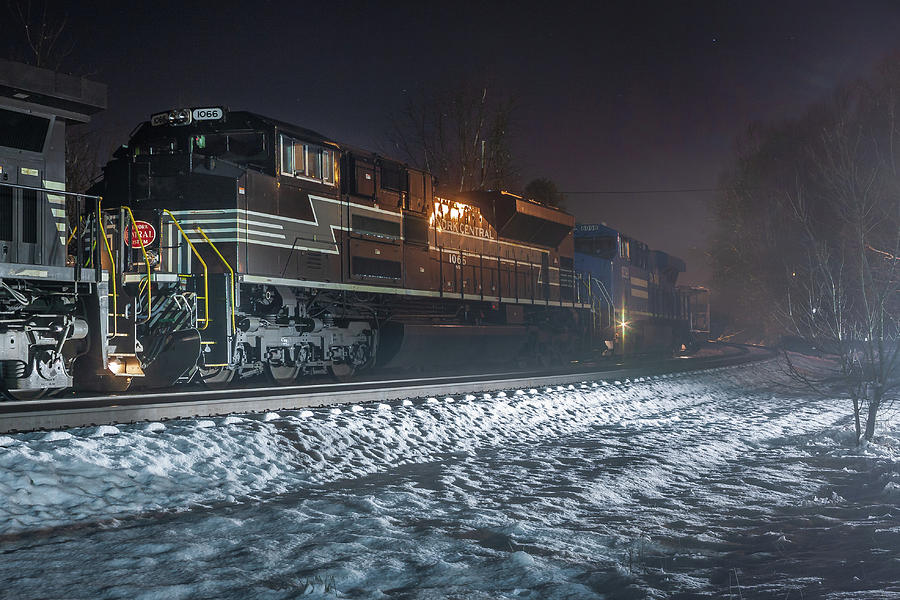 Conrail and New York Central at Night Photograph by Greg Booher