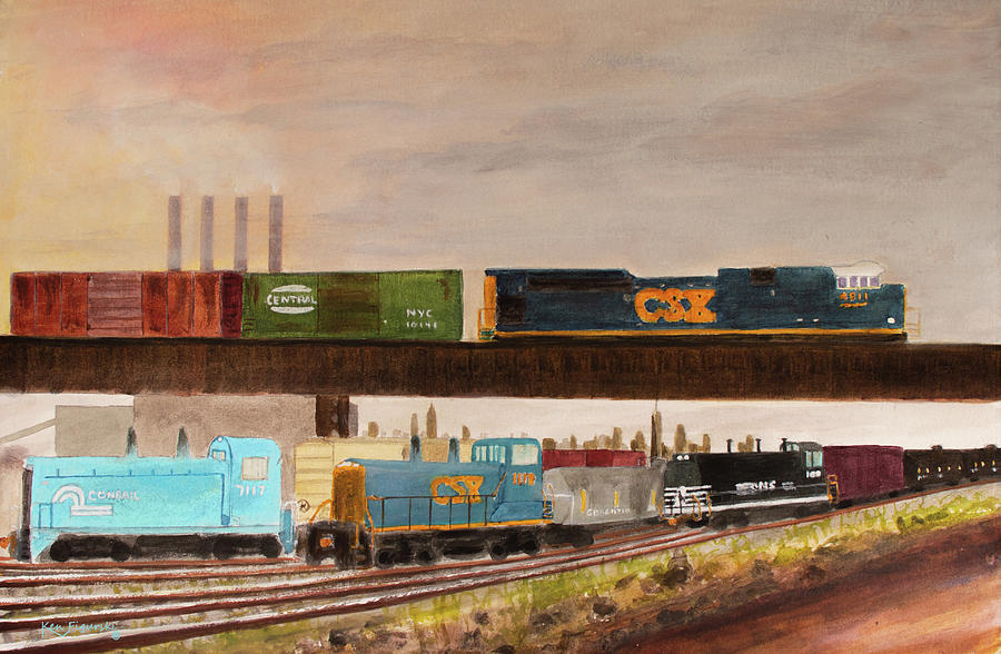 Conrail Csx Norfolk Southern Painting Painting by Ken Figurski