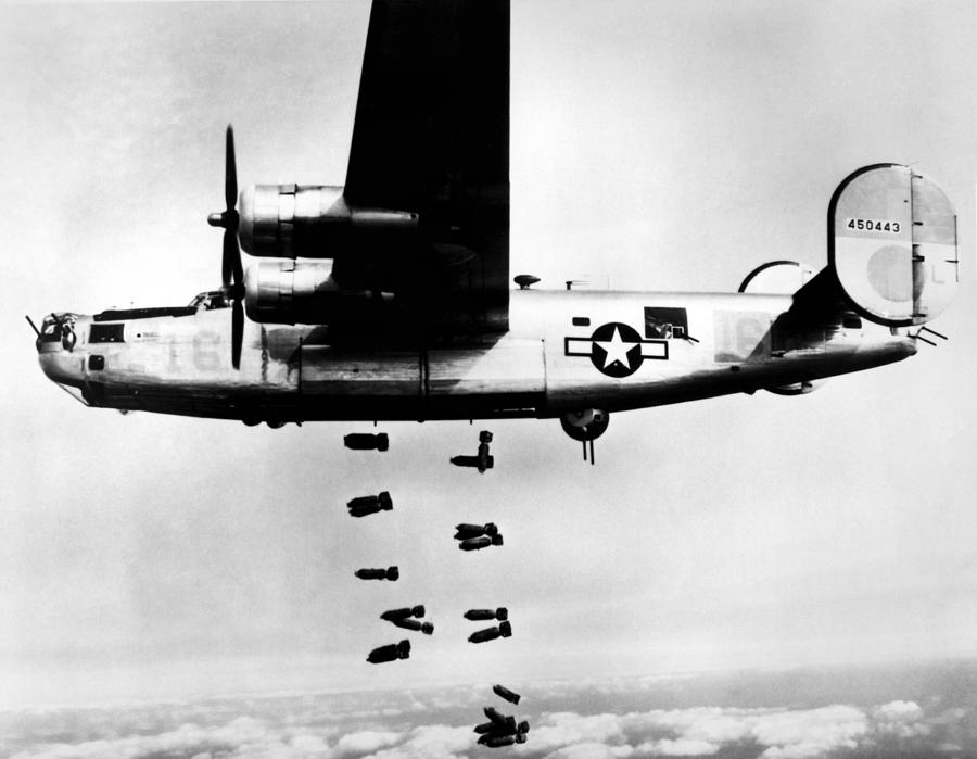 Consolidated B-24M-1-FO Liberator Releasing Bombs Over Germany - 1945 Photograph by War Is Hell Store