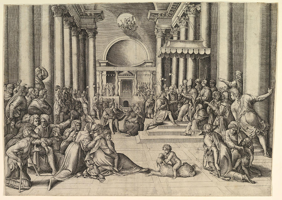 Constantine Presenting the City of Rome to the Holy See Drawing by Giovanni Battista Franco