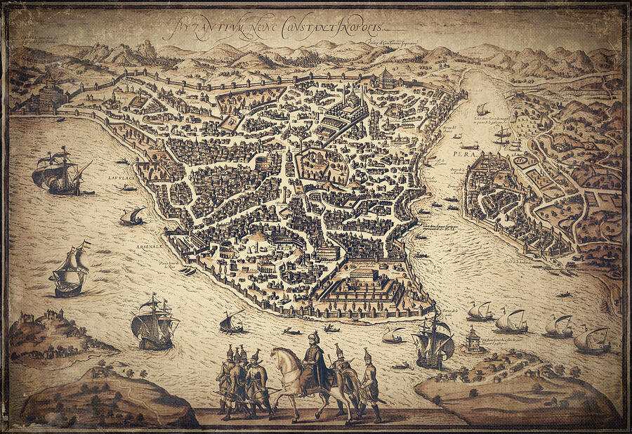 Byzantine Photograph - Constantinople Istanbul Turkey Antique Historical Map 1660 Sepia by Carol Japp