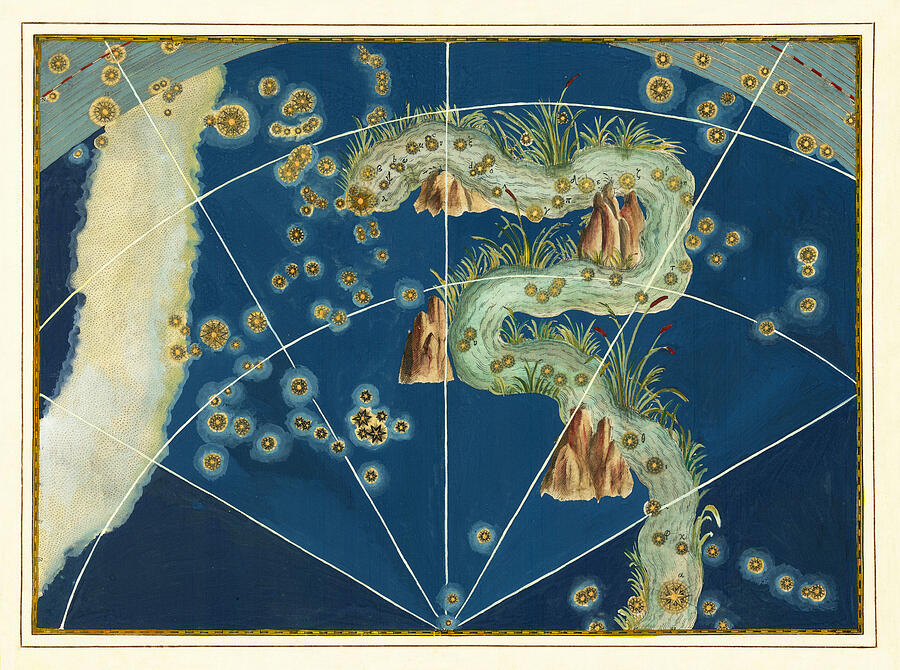 Constellation art - Eridanus, star maps from Uranometria Mixed Media by Alexander Mair and Johann Bayer