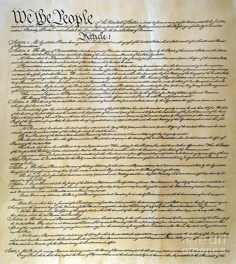 Constitution - First Page Drawing by Granger