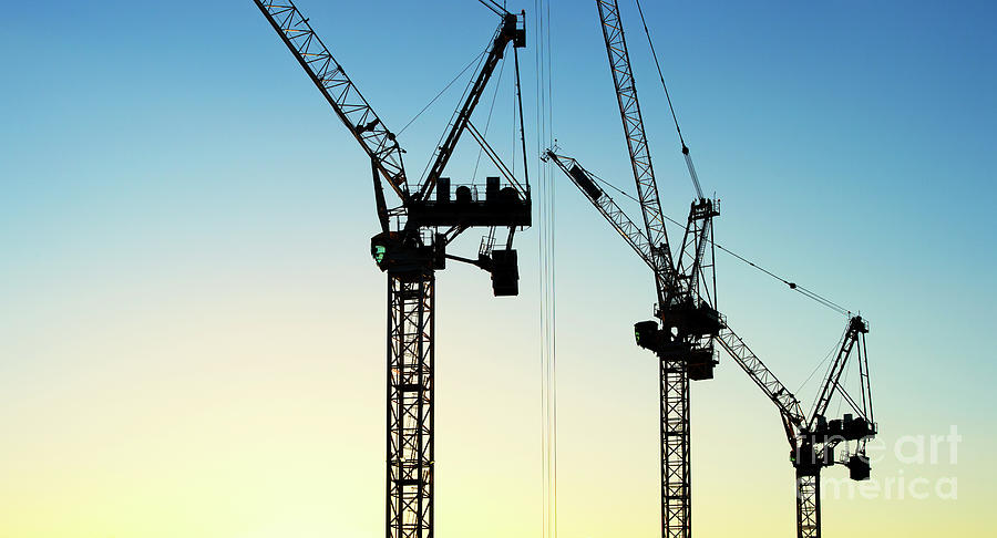 Construction Cranes at Sunset Photograph by Tim Gainey